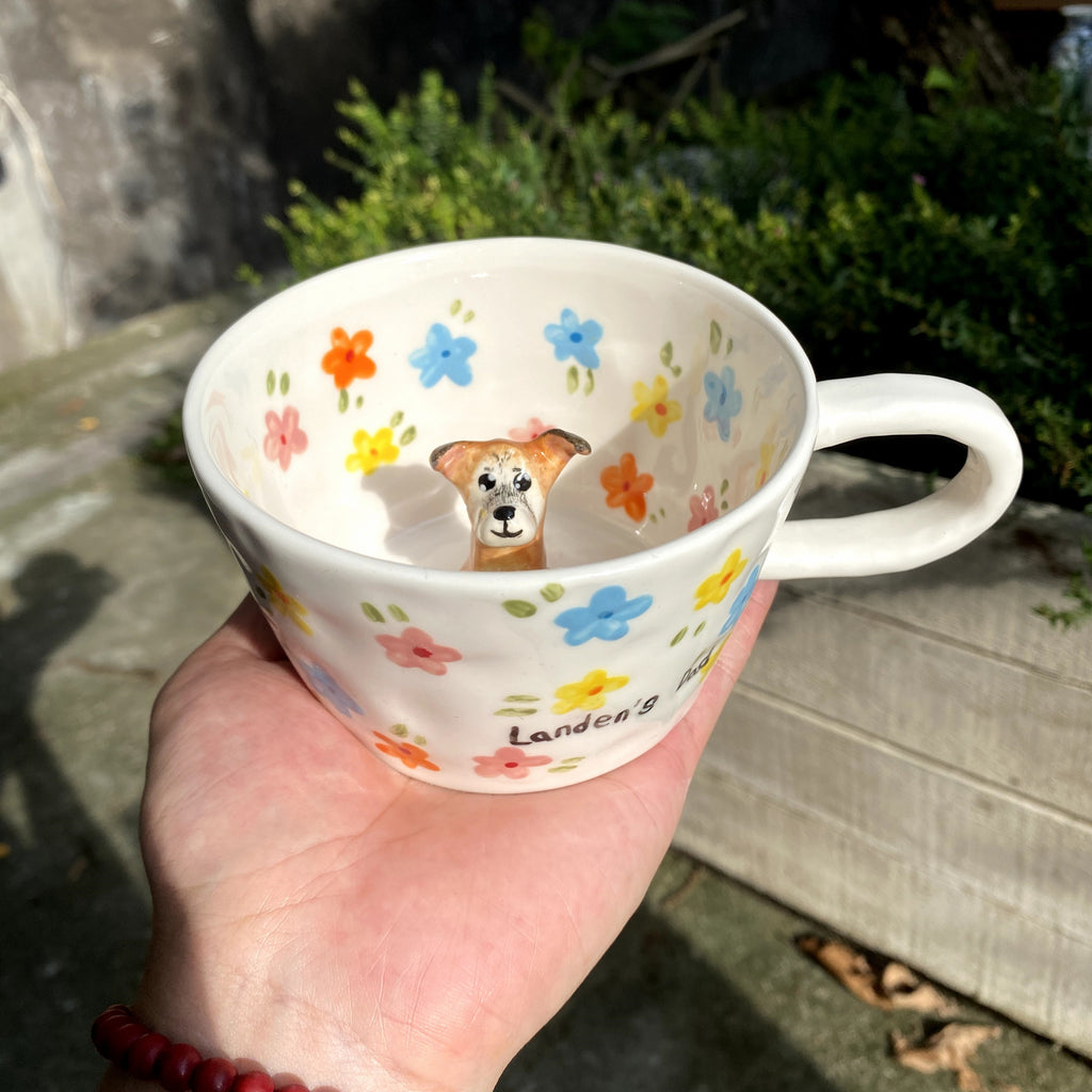 🐾 Custom 3D Pet Climbing Mug – Handmade Ceramic Dog Figurine Cup (350ml)