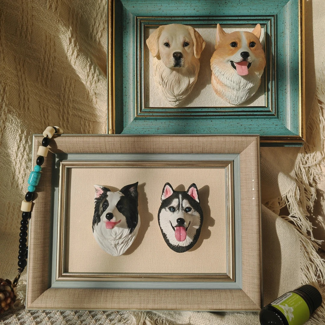 Customized Plaster Pet Sculpture with Magnet – Personalized Cat or Dog Keepsake for Car, Fridge, Frame