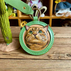 Handmade Leather Pet Portrait Keychain – Custom Dog or Cat Face Charm – A Meaningful Memorial Gift for Pet Lovers