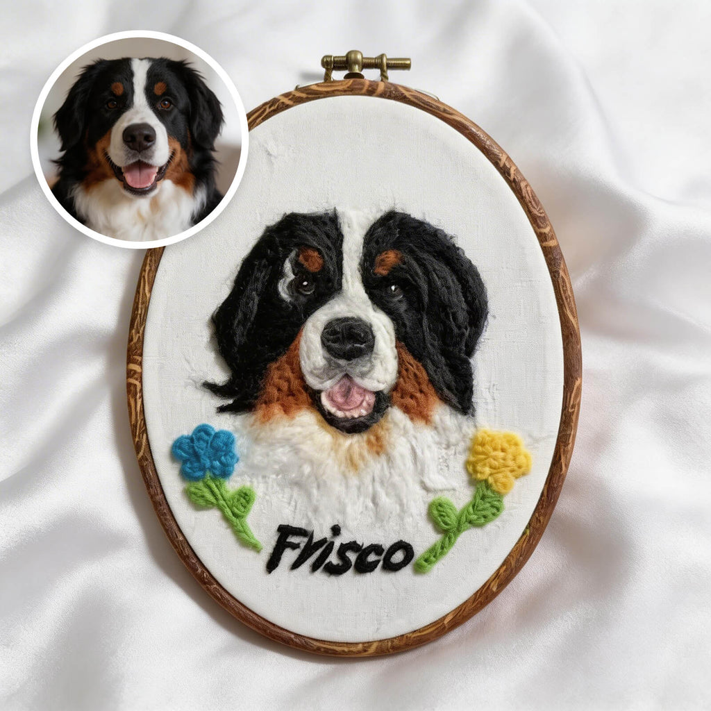 Custom Wool Felt Pet Portrait: Embroidered Wool Art, Pet Memorial