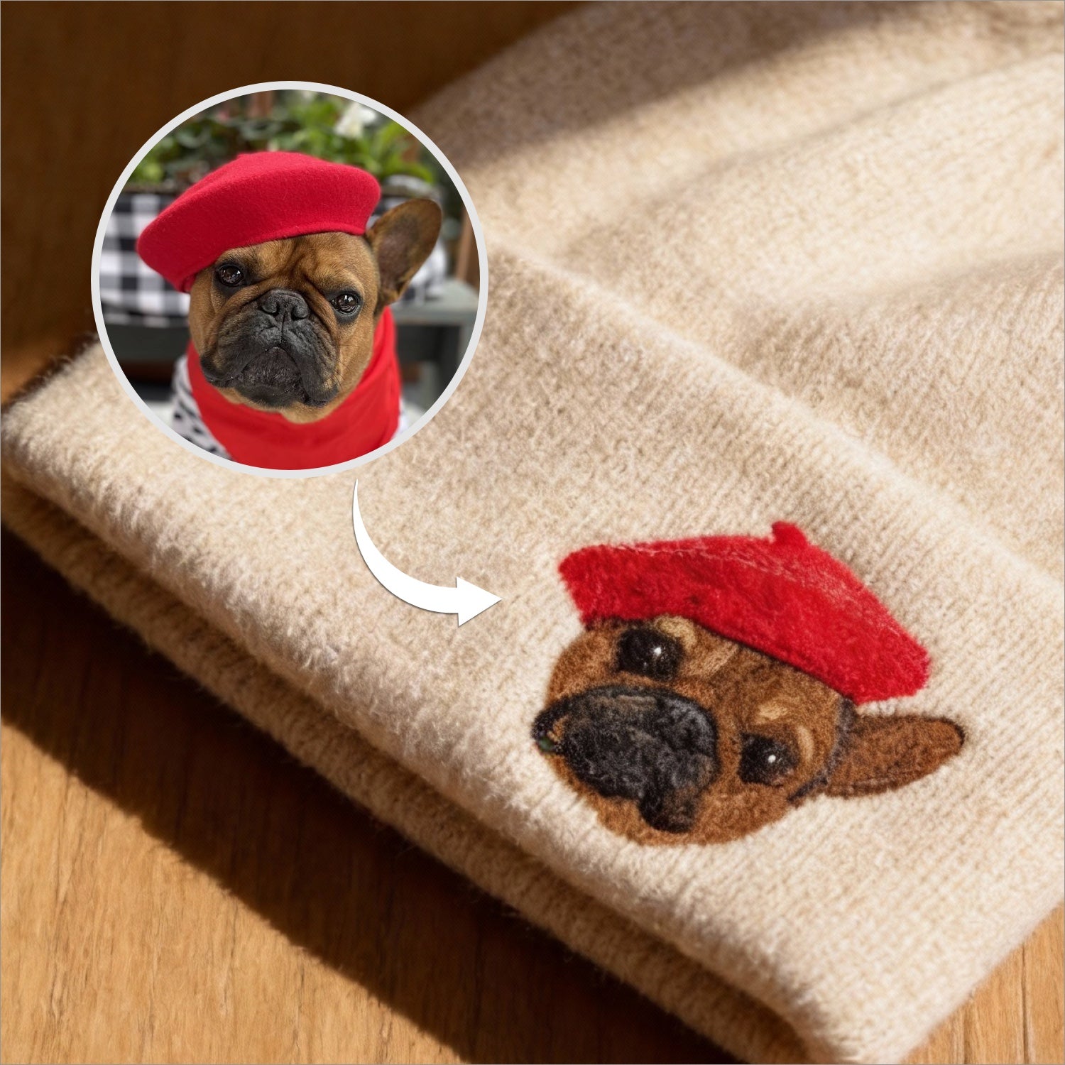 🧵 Custom Pet Portrait Wool Beanie – Hand-Felted Needle Art Hat