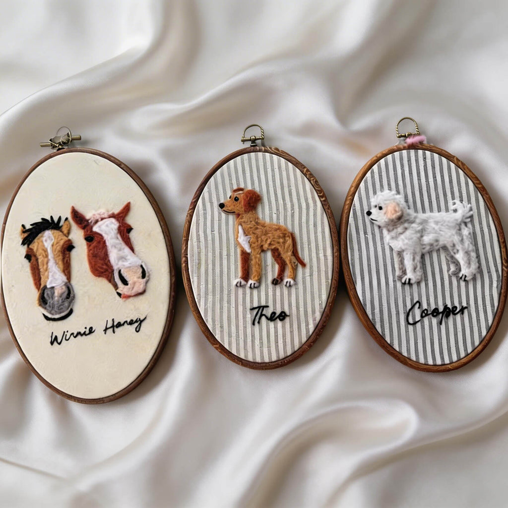 Custom Wool Felt Pet Portrait: Embroidered Wool Art, Pet Memorial