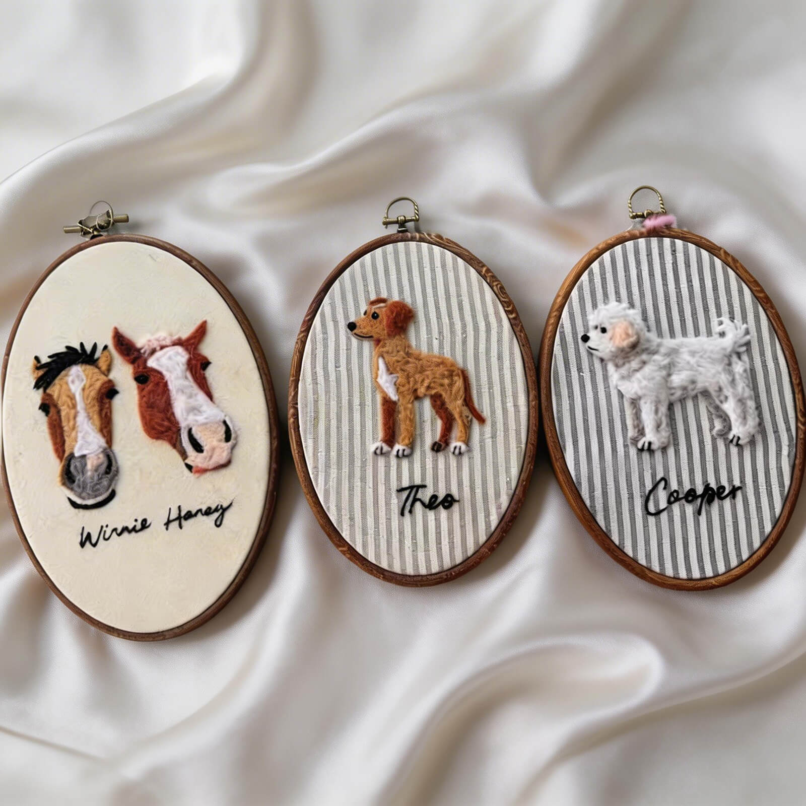 Custom Wool Felt Pet Portrait: Embroidered Wool Art, Pet Memorial