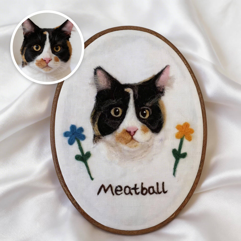 Custom Wool Felt Pet Portrait: Embroidered Wool Art, Pet Memorial