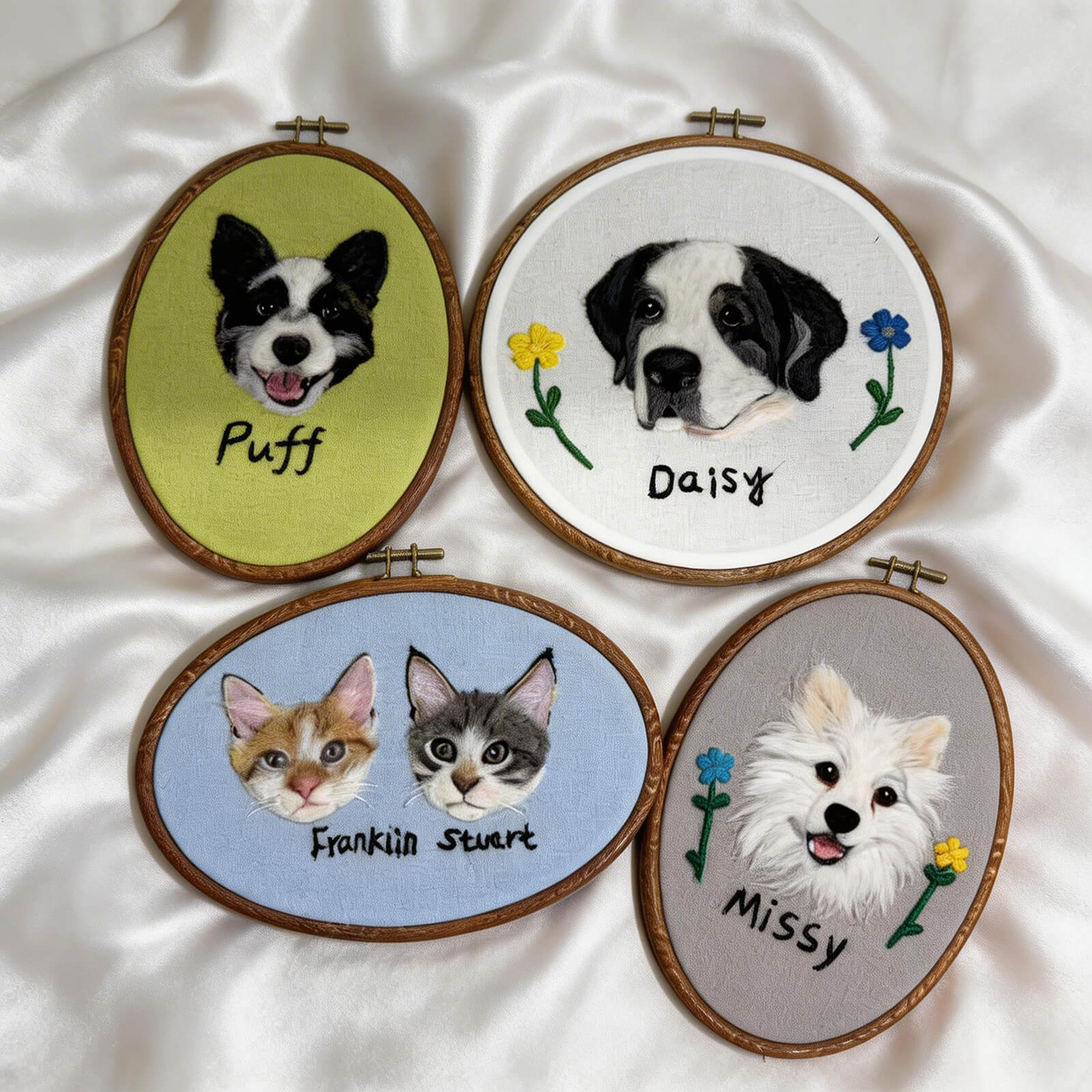 Custom Wool Felt Pet Portrait: Embroidered Wool Art, Pet Memorial