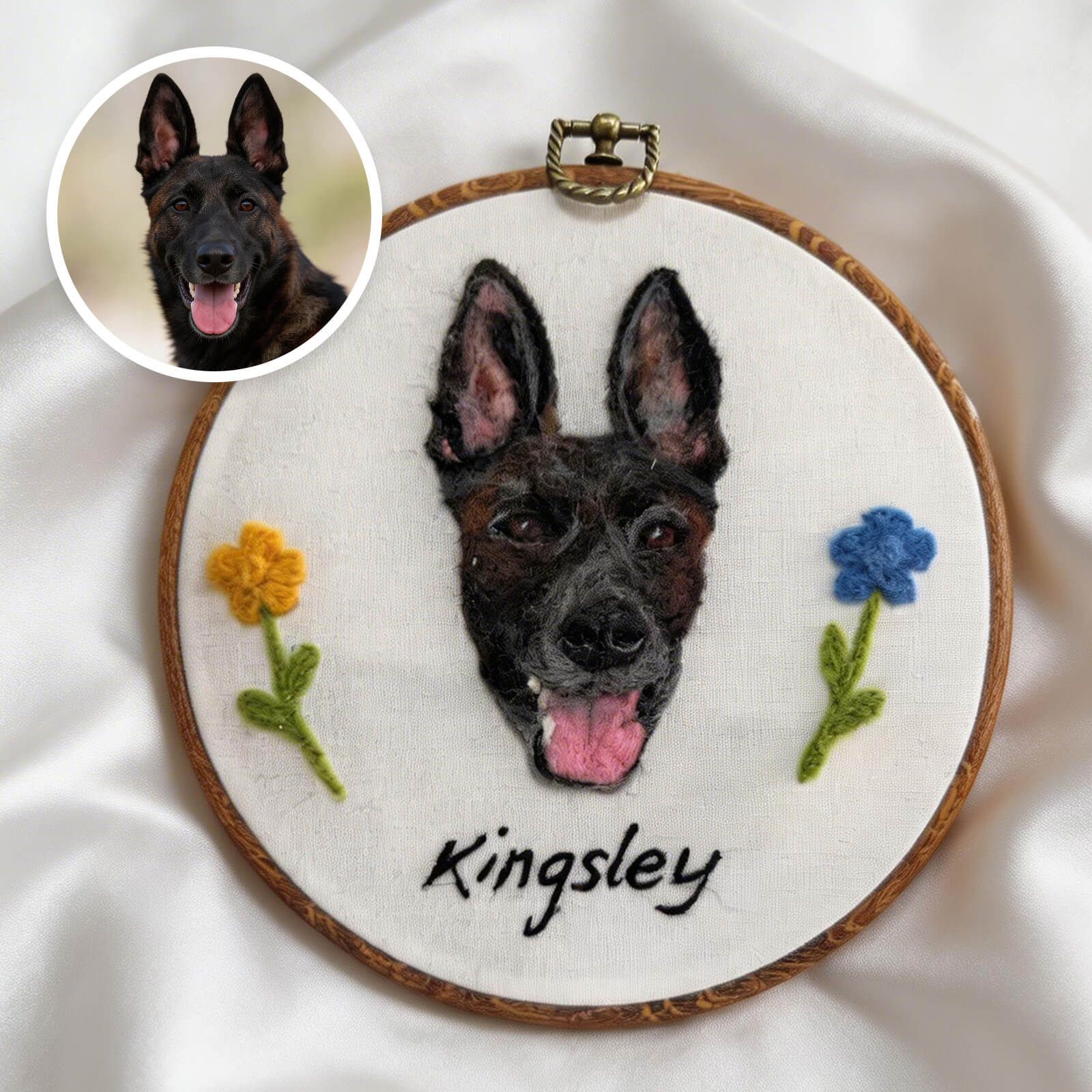 Custom Wool Felt Pet Portrait: Embroidered Wool Art, Pet Memorial