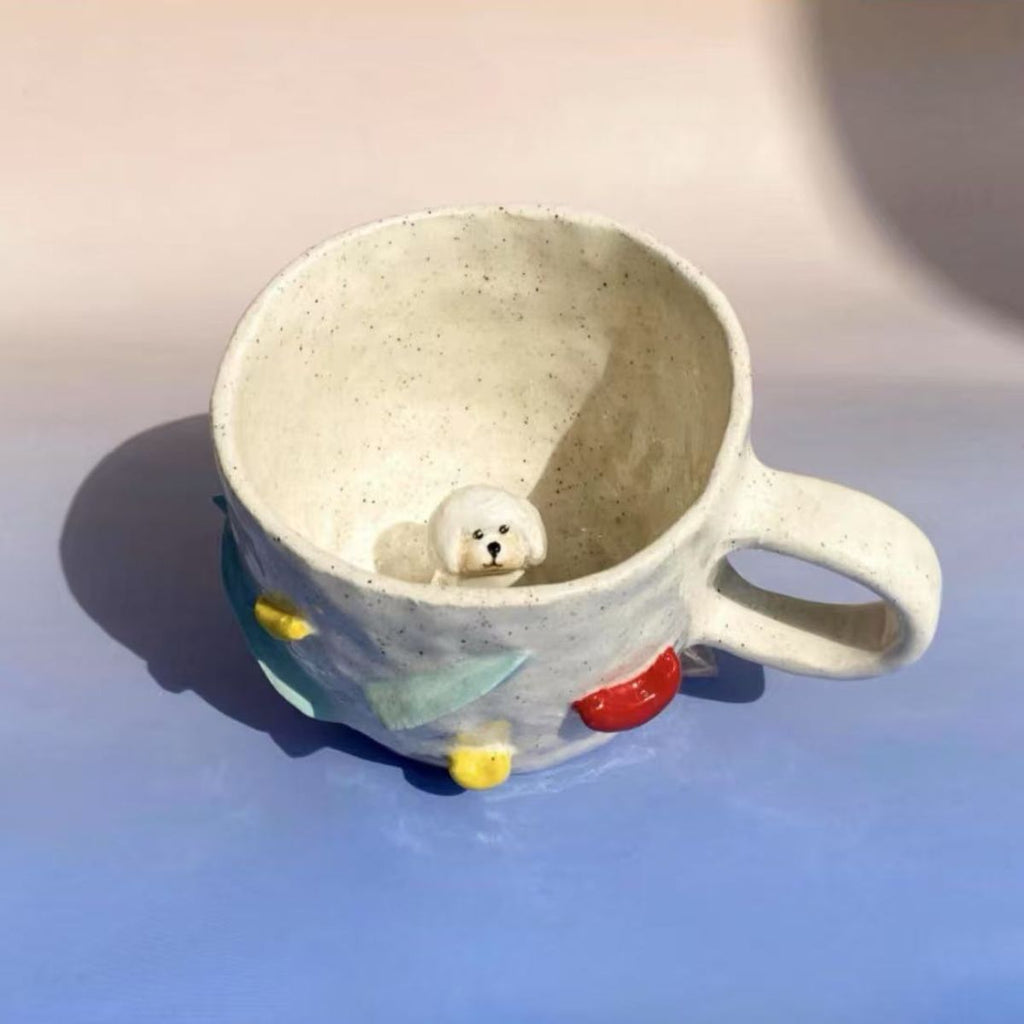 🐾 Custom 3D Pet Climbing Mug – Handmade Ceramic Dog Figurine Cup (350ml)