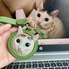 Handmade Leather Pet Portrait Keychain – Custom Dog or Cat Face Charm – A Meaningful Memorial Gift for Pet Lovers