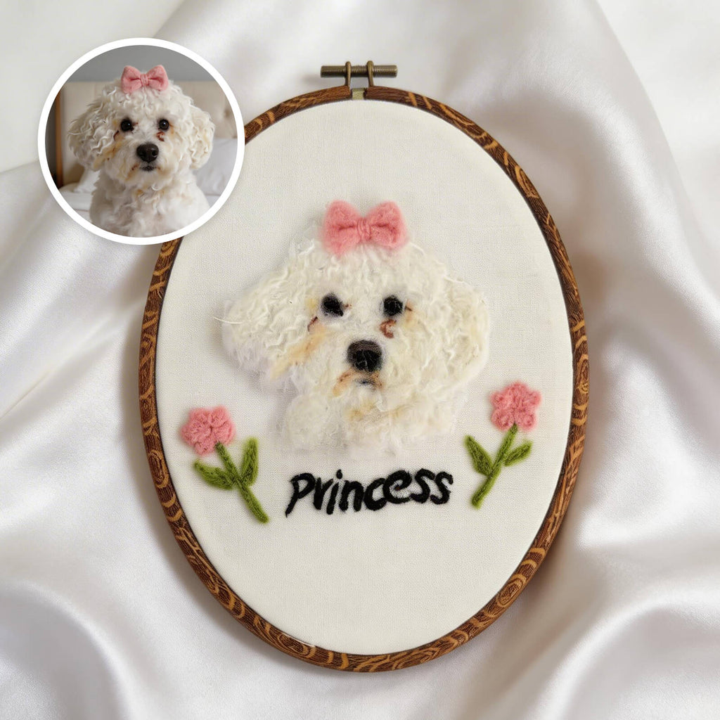 Custom Wool Felt Pet Portrait: Embroidered Wool Art, Pet Memorial
