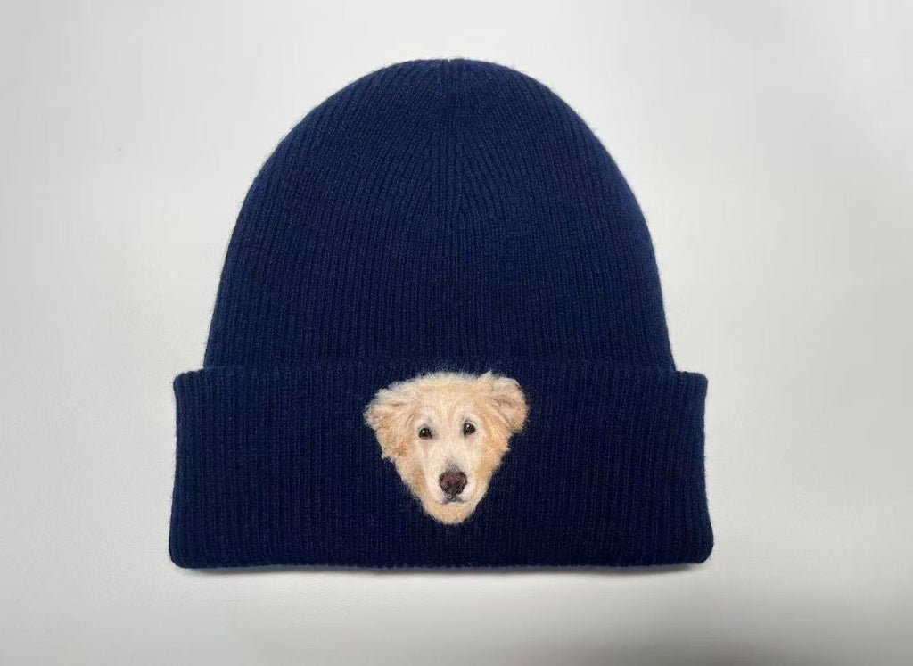 🧵 Custom Pet Portrait Wool Beanie – Hand-Felted Needle Art Hat