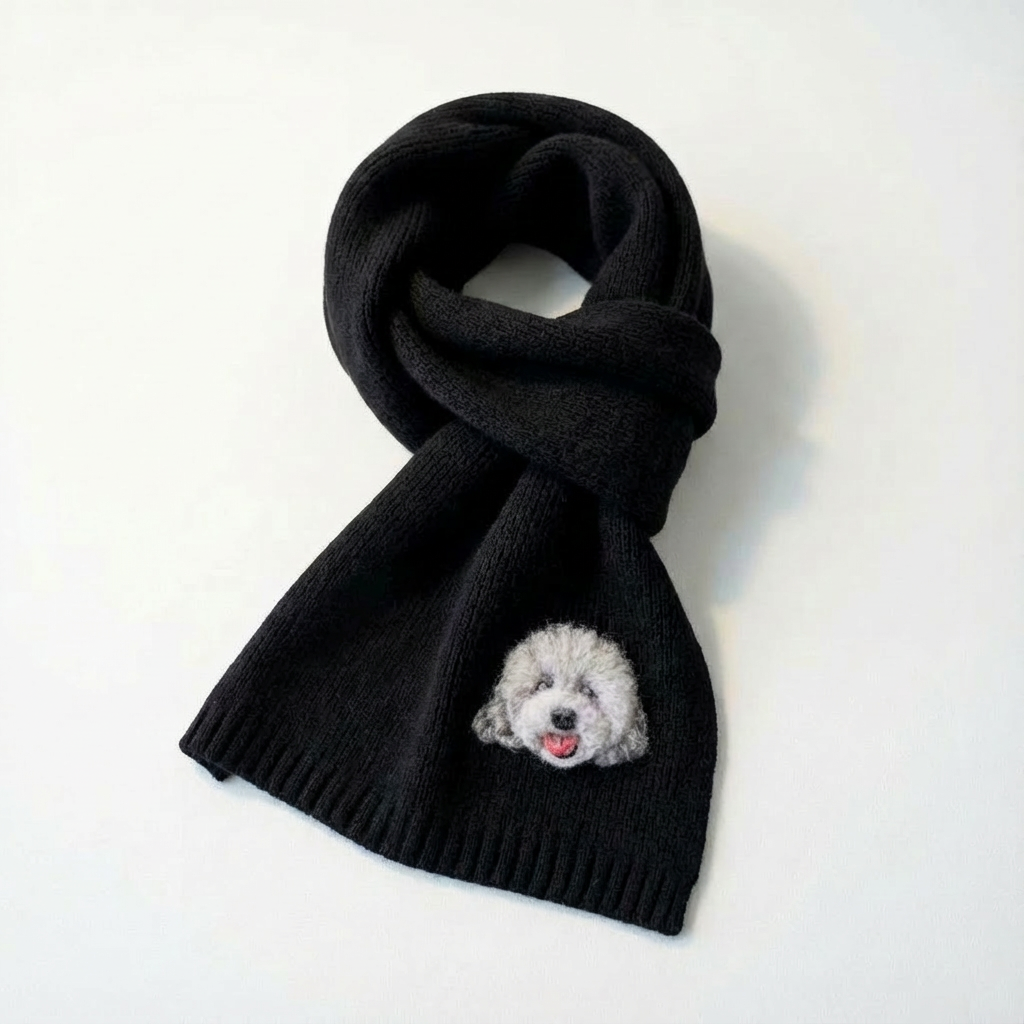 🧣 Custom Pet Portrait Knit Scarf – Cozy Personalized Scarf for Pet Lovers