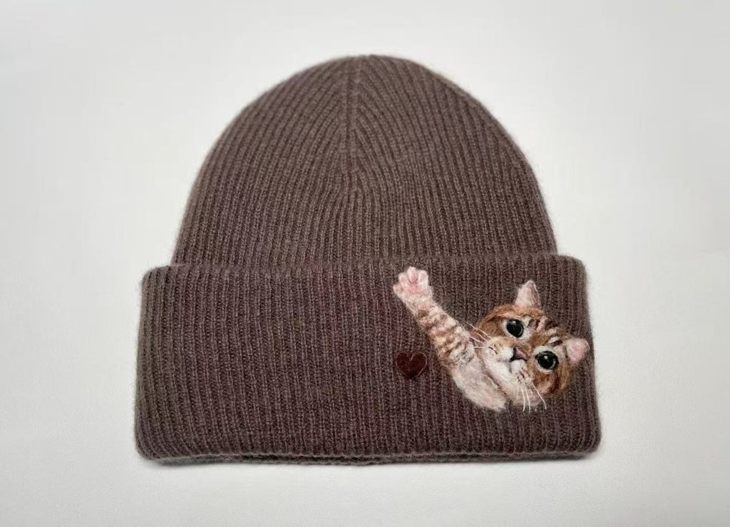 🧵 Custom Pet Portrait Wool Beanie – Hand-Felted Needle Art Hat