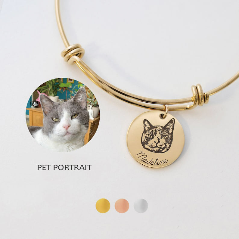 Personalized Pet Portrait Bangle(Deep Engraved)