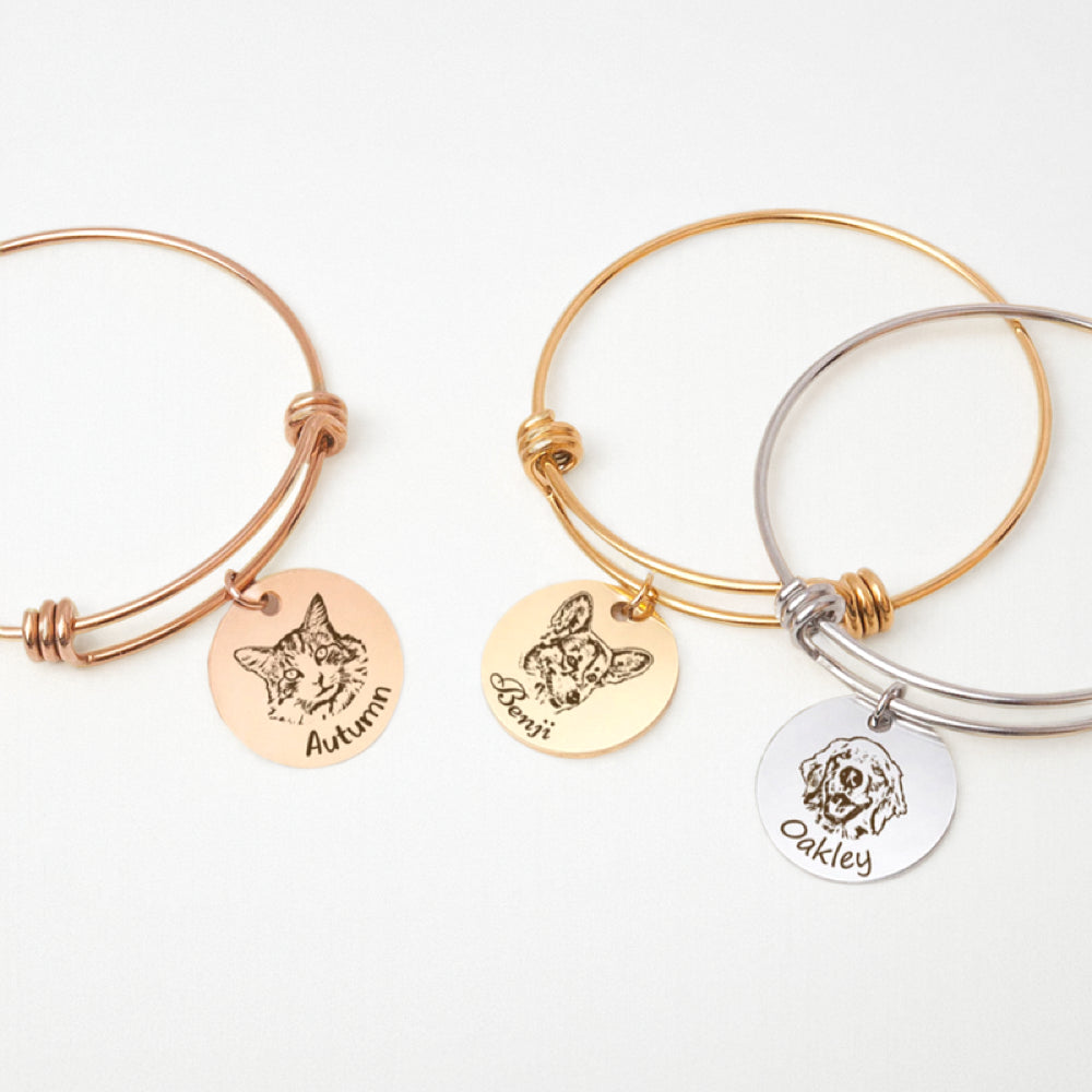 Personalized Pet Portrait Bangle(Deep Engraved)
