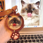 Handmade Leather Pet Portrait Keychain – Custom Dog or Cat Face Charm – A Meaningful Memorial Gift for Pet Lovers