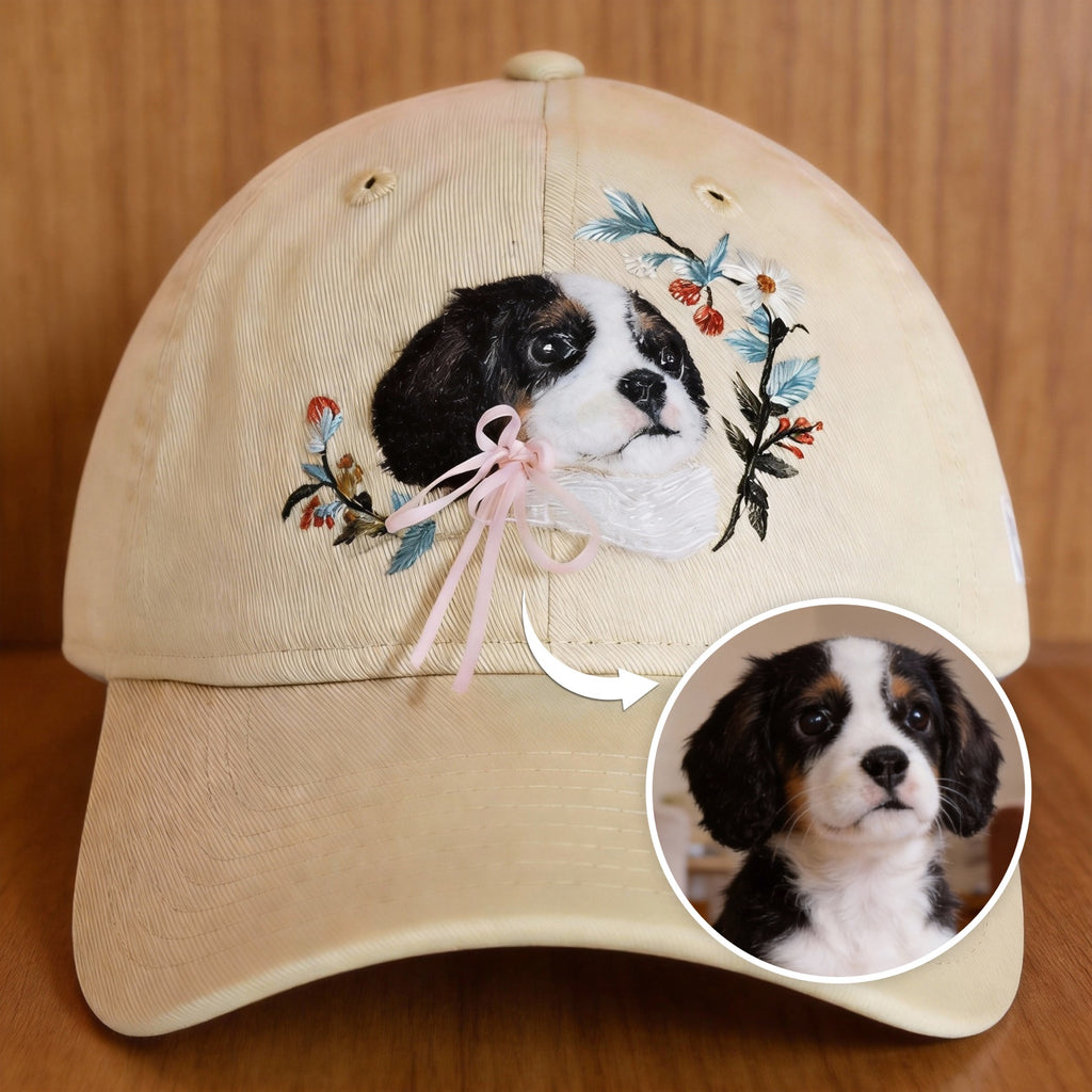 Personalized Pet Portrait Baseball Cap | Handmade Wool Felt Embroidered Hat
