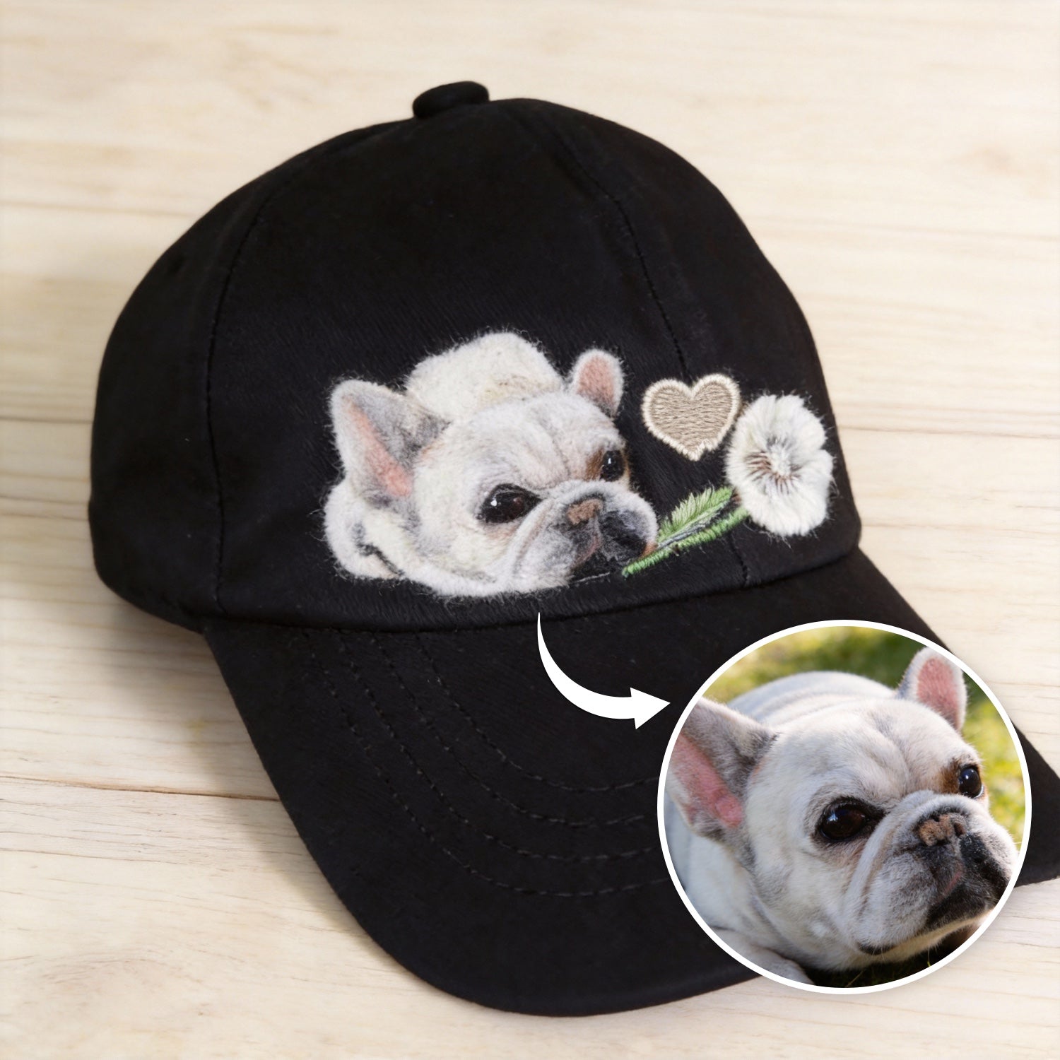 Personalized Pet Portrait Baseball Cap | Handmade Wool Felt Embroidered Hat