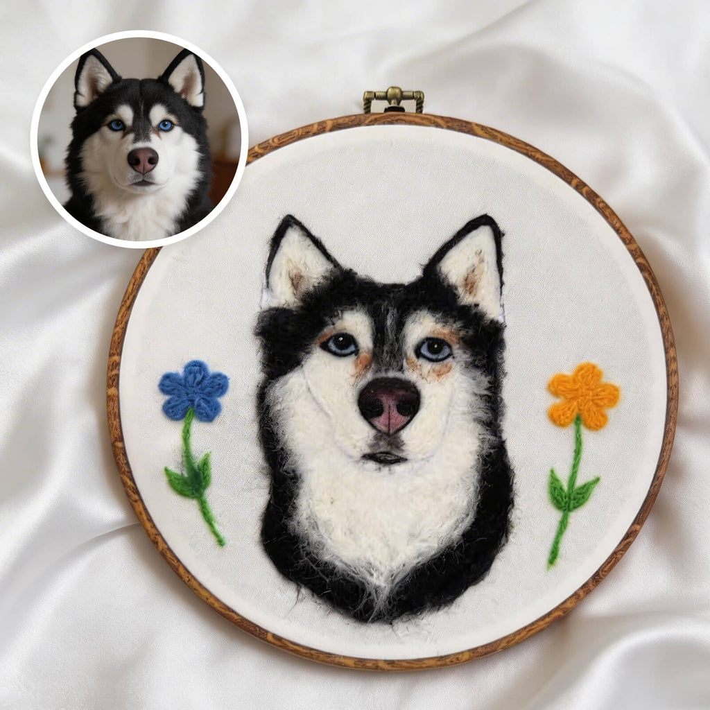 Custom Wool Felt Pet Portrait: Embroidered Wool Art, Pet Memorial